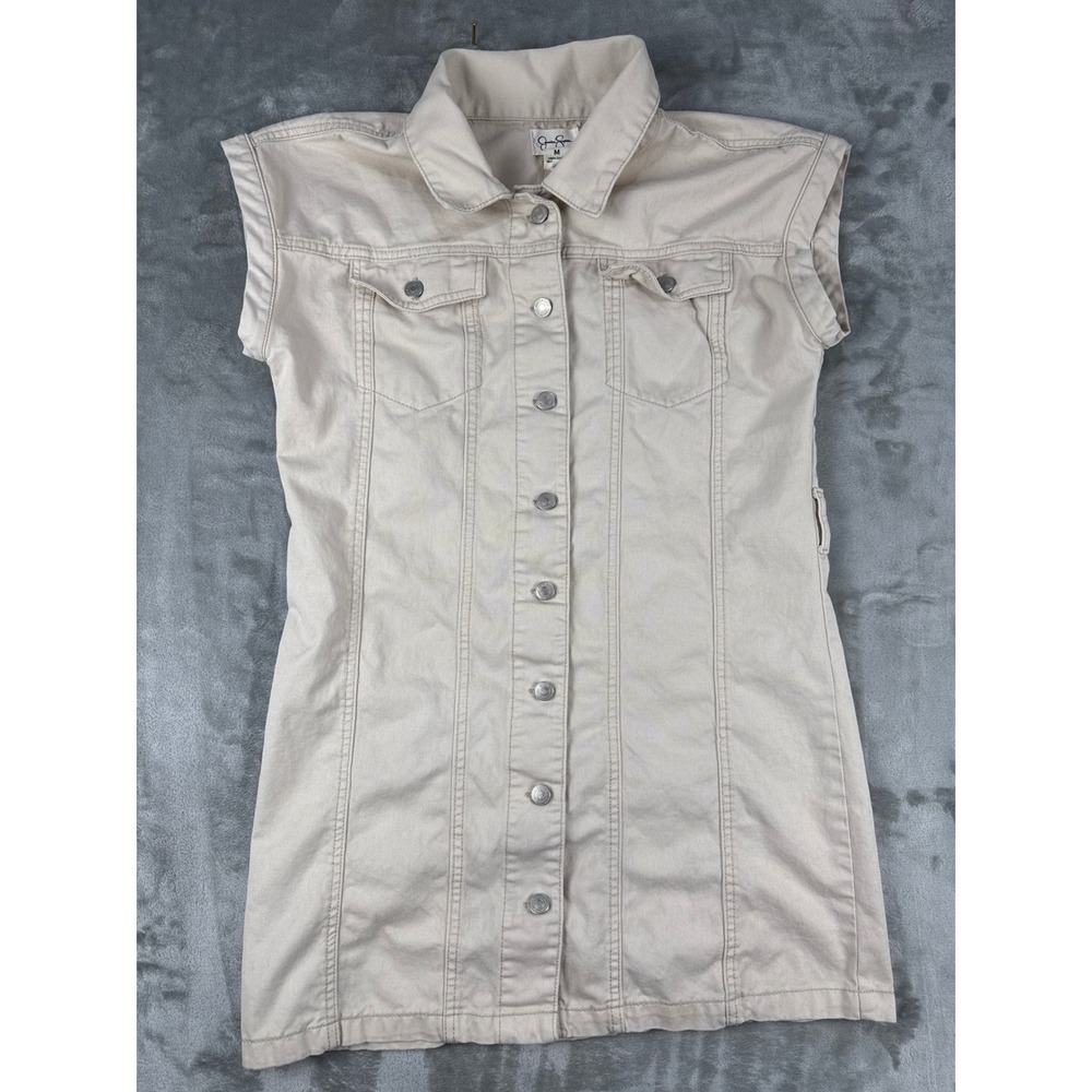 Jessica Simpson Womens Tan Sleeveless Denim Shirt Dress Khaki Button Front Med